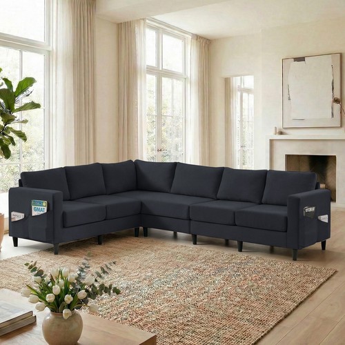 Modern linen sectional couch - sectional,