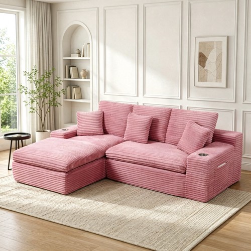 Pink corduroy sectional - 98",