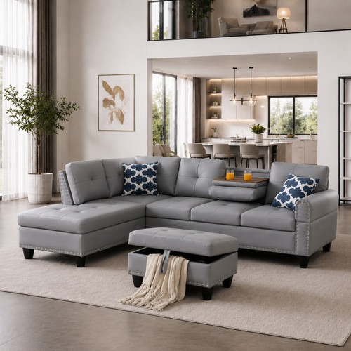 Gray faux leather l - 98",