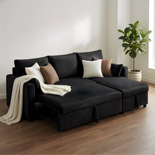 Black corduroy l shaped - black,
