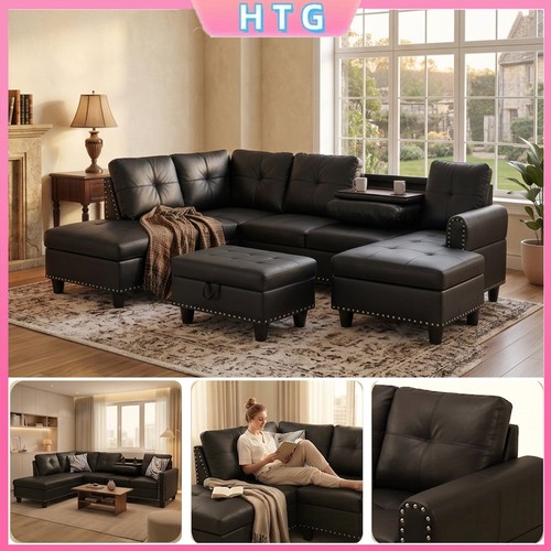 Pieces faux leather - 3-pieces, l-shaped