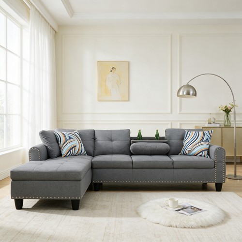 Gray linen l shaped - gray,
