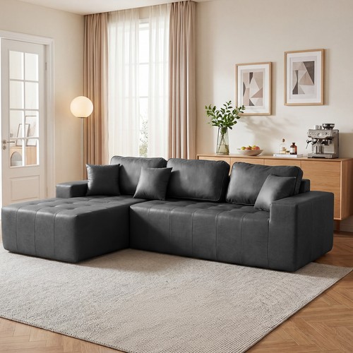 Faux leather corner chaise - leather,