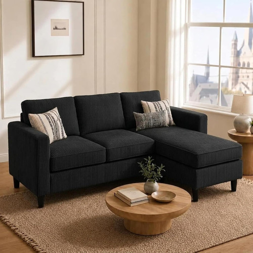 Shaped sectional sofa - l-shaped, black