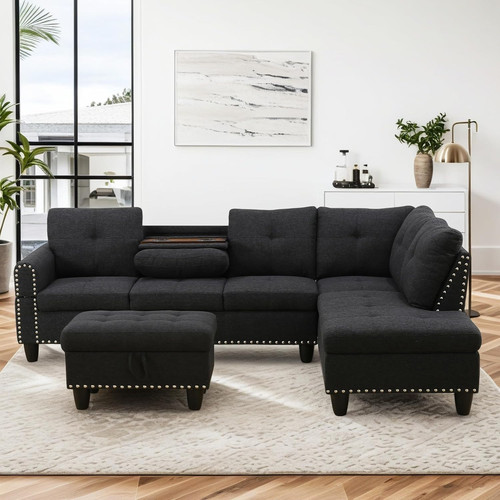 Shaped linen couch - 97.5",