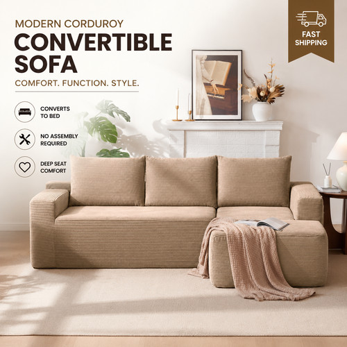 Shaped corduroy sofa - corduroy, cloud